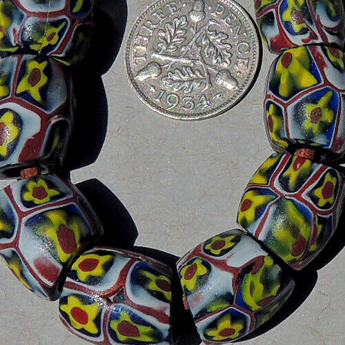 11 old antique venetian oval millefiori african trade beads #888