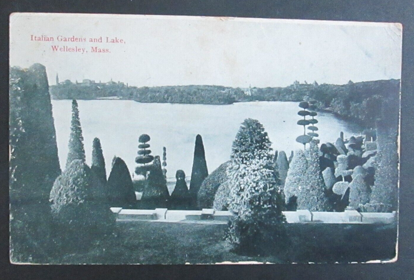 Italian Gardens and Lake Wellesley MA Posted DB Postcard