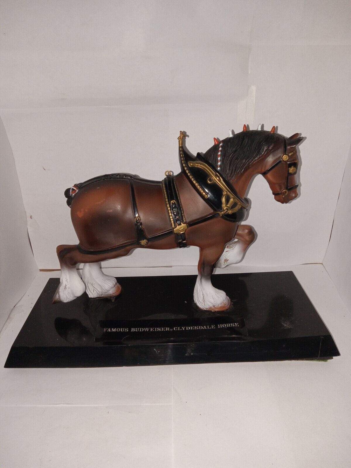 Vintage Famous Budweiser Clydesdale Horse Figurine on Base