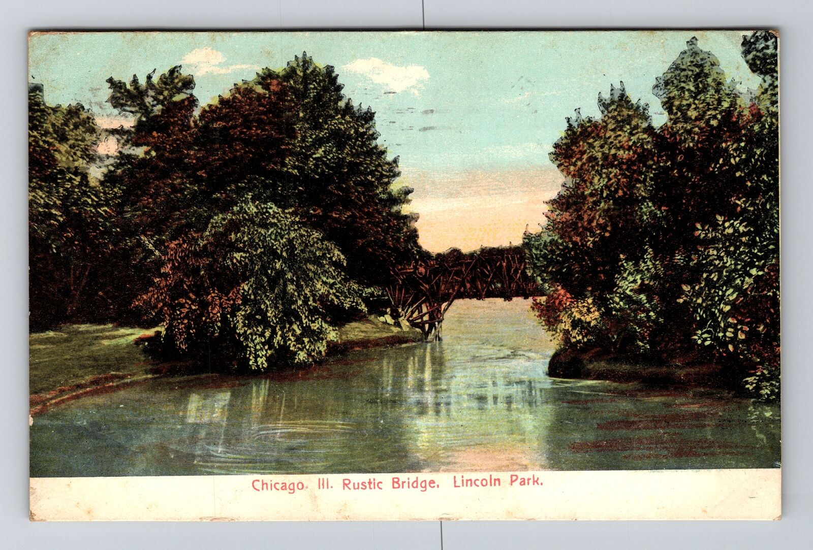 Chicago IL-Illinois, Rustic Bridge, Water Scene, Vintage Postcard