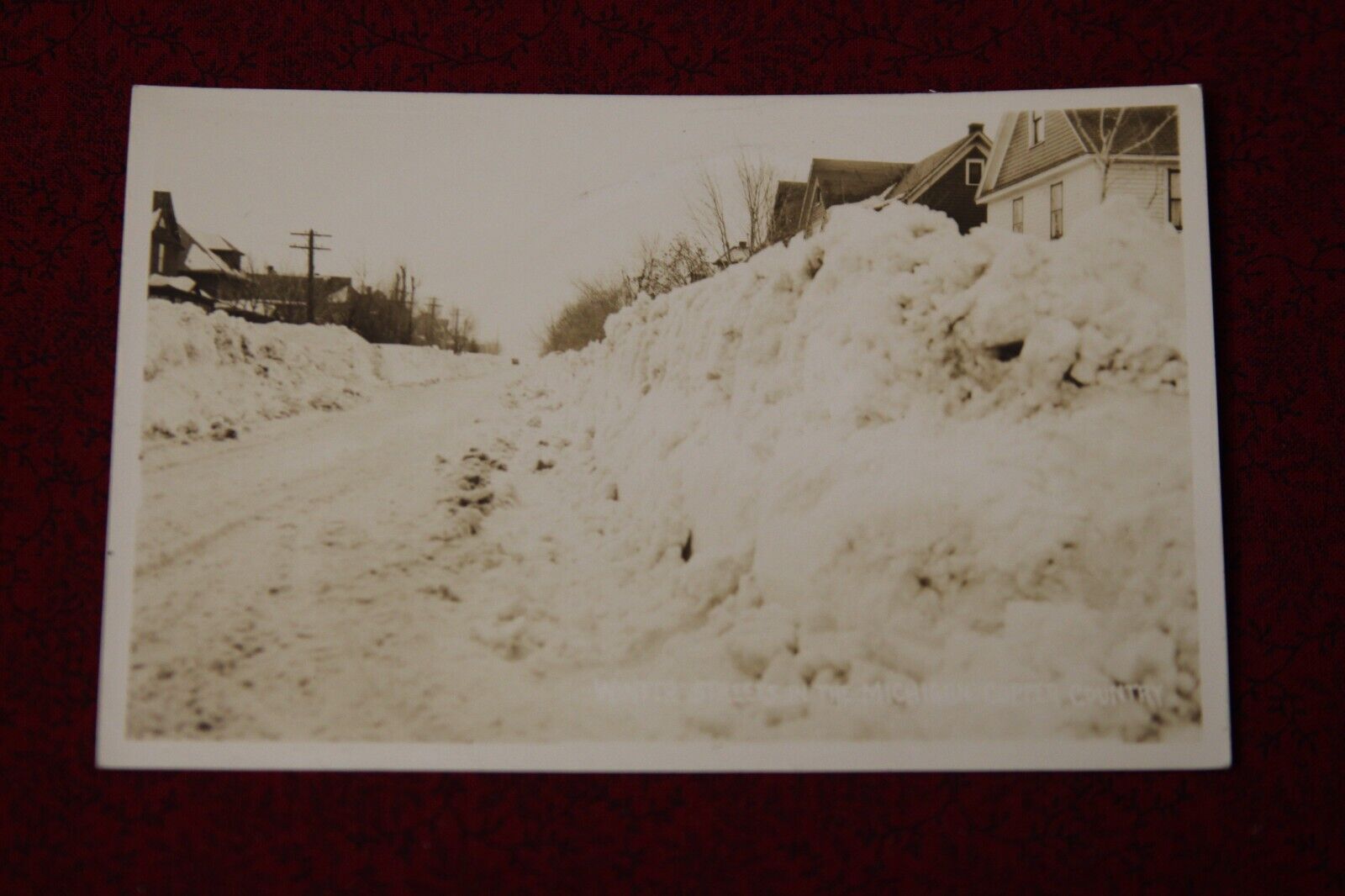 Winter Street in the Michigan Copper Country Postcard - Real Photo RPPC