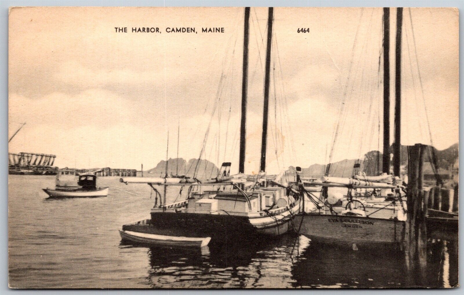Vtg Camden Maine ME The Harbor Sailboat View Postcard