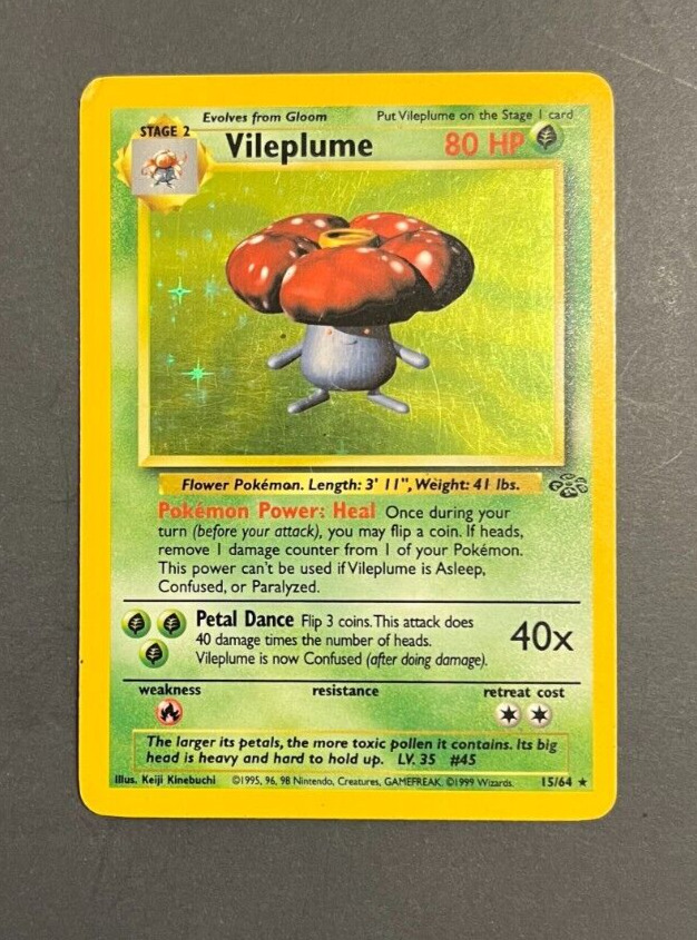 Pokémon TCG Vileplume Jungle 15/64 Holo Unlimited Rare Pokemon Vintage WOTC