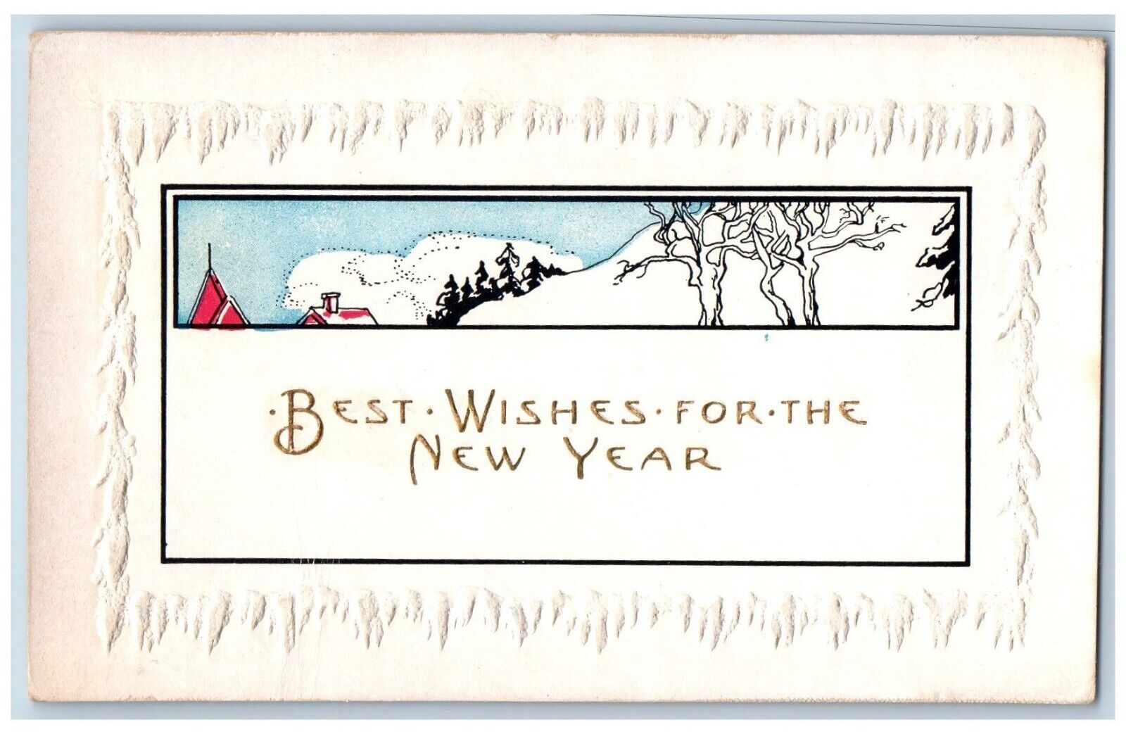 Hingham Montana MT Postcard New Year Best Wishes Winter Scene 1915 Antique