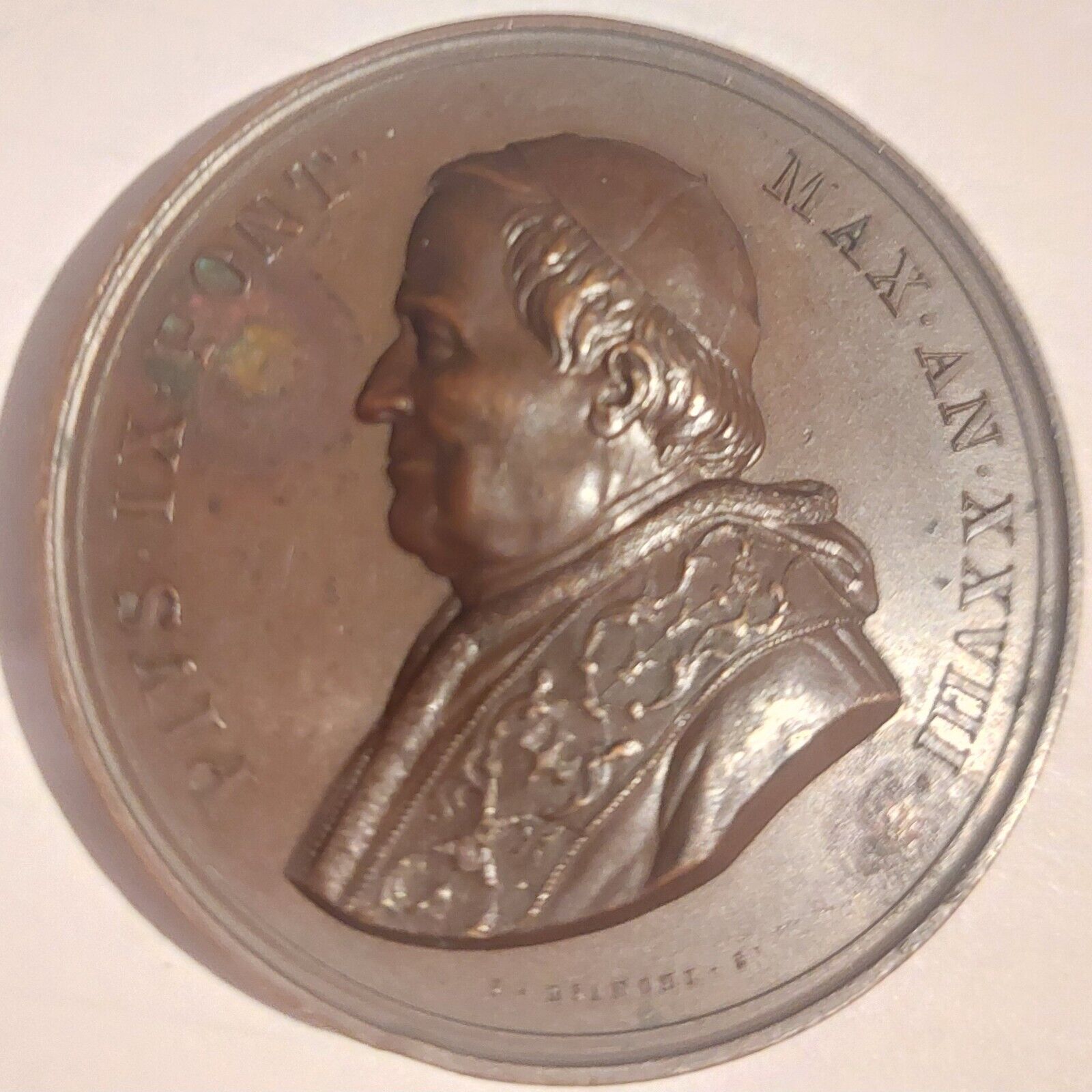 Bronze Medal by Bianchi-Piux IX-(1846-1878)-Annual Medal- 1873A. - XXVIII- Roma-