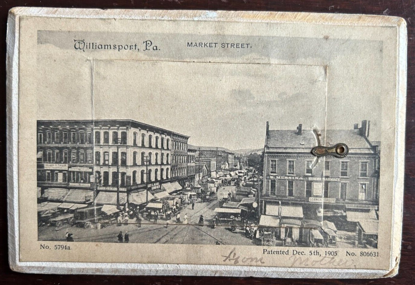 WILLIAMSPORT PA~MARKET STREET-COMPARTMENT HOLDS STRIP OF 20 IMAGES~1907 POSTCARD