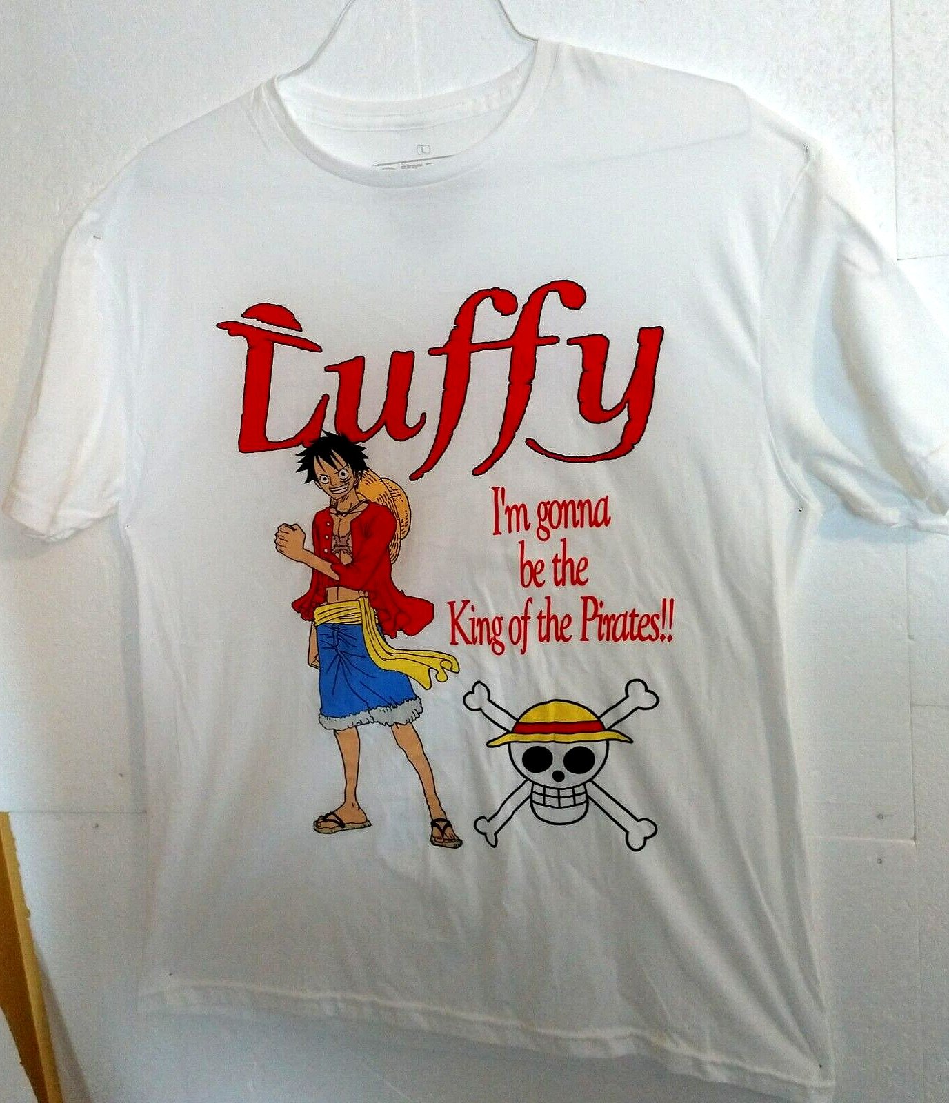 Luffy One Piece Gonna King of Pirates Anime White T-Shirt Sz LG 2022 New