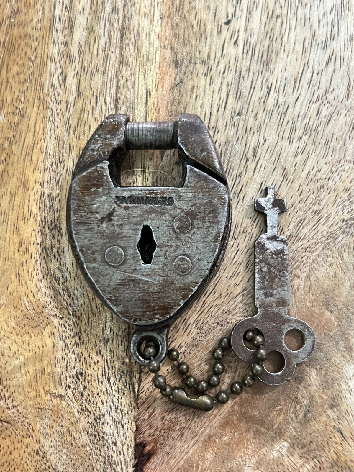 Vintage Antique Old 1870 Star Lock Works Padlock W/ Key