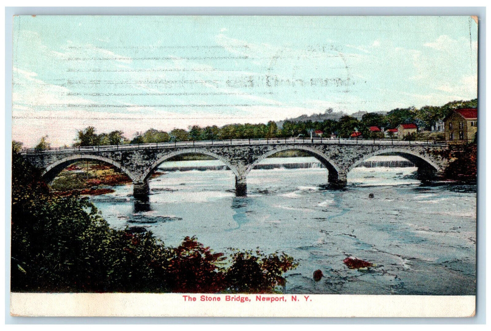1915 Water Scene, The Stone Bridge Newport New York NY Antique Posted Postcard