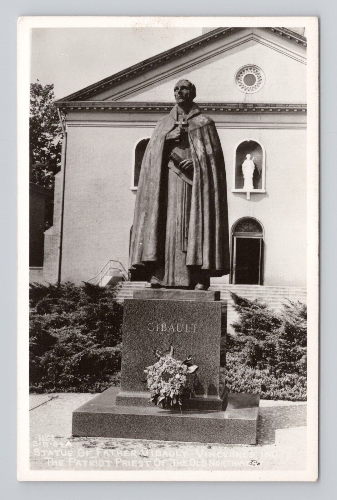 Postcard RPPC Statue of Father Gibault Vincennes Indiana