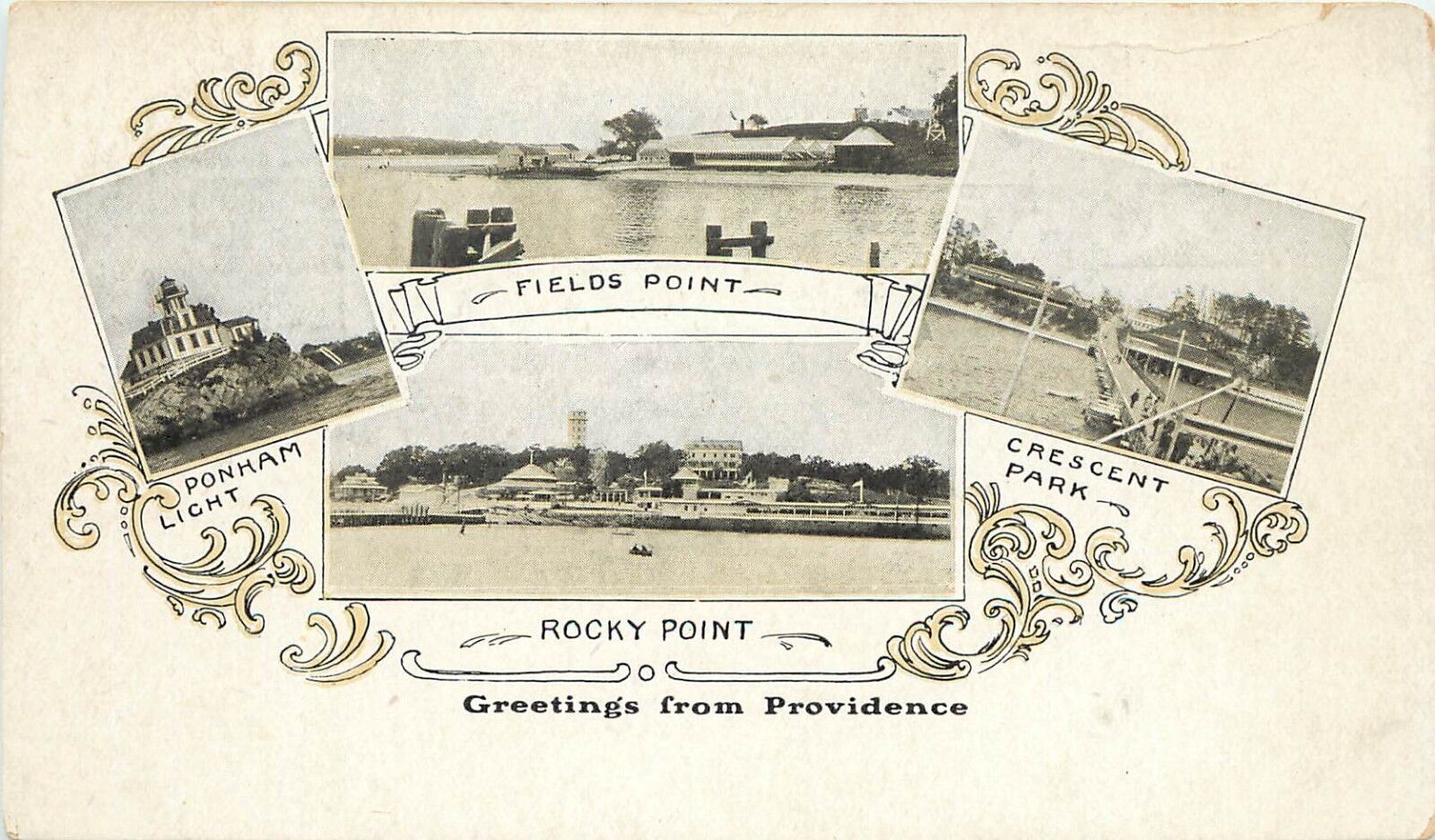 c1906 Postcard Multiview Greetings from Providence RI Pomham Light Rocky Pt. etc