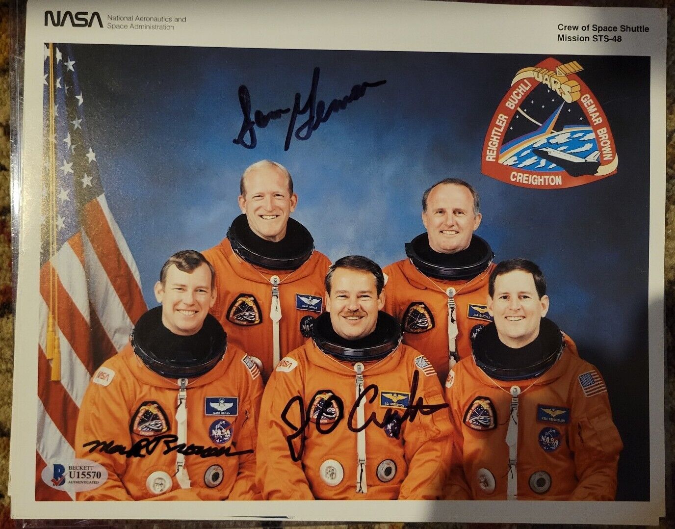 NASA STS-46 CREW PHOTO signed by Commander Creighton. Gemar & Brown BECKETT