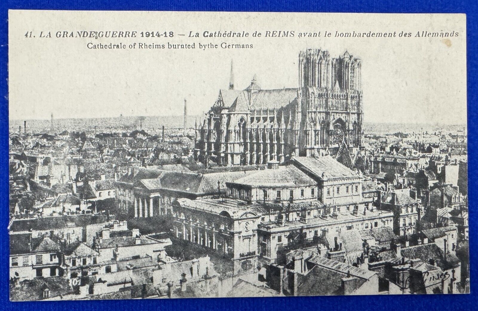 Antique 1914-18 B&W Front Nave Reims Cathedral Burned Germans France Postcard