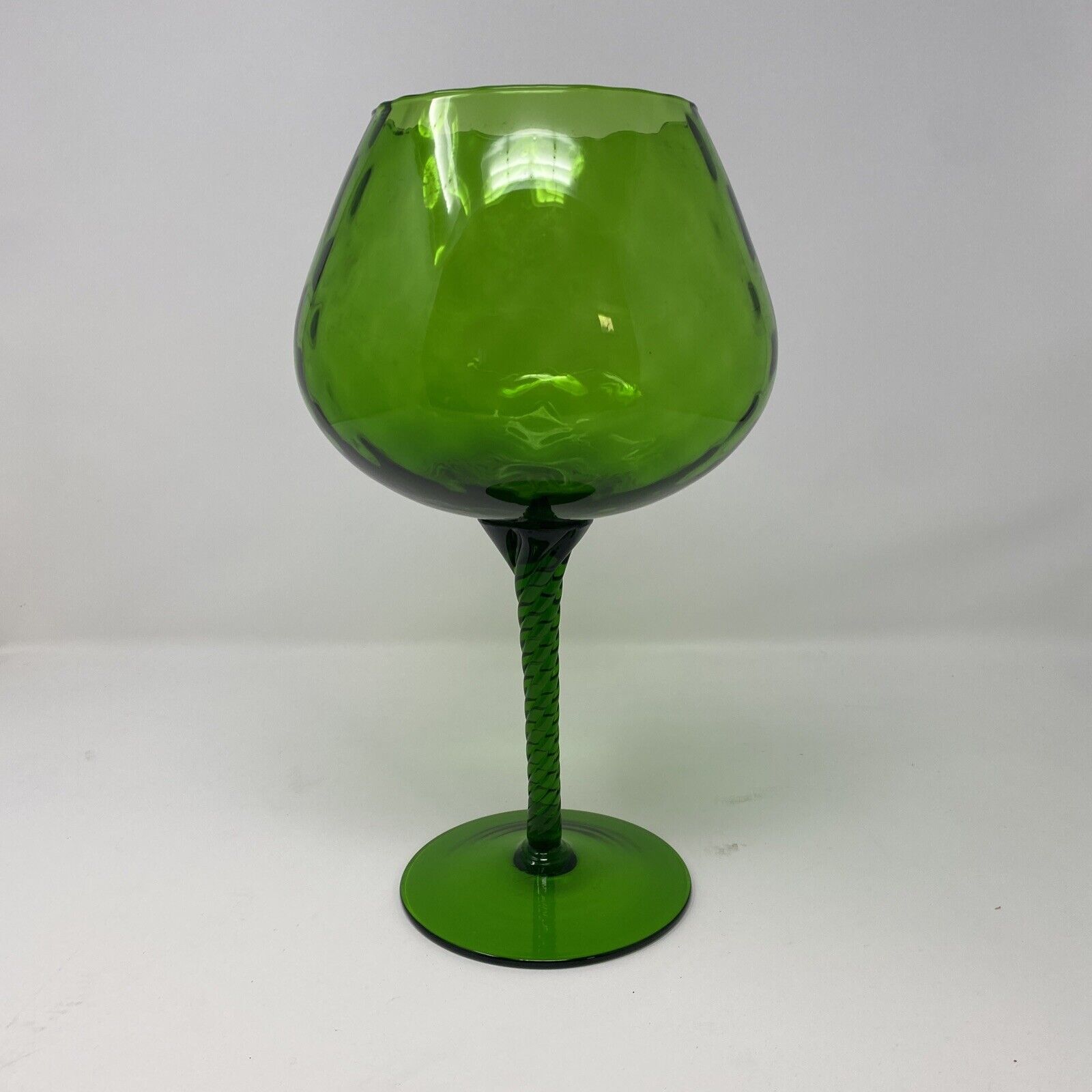 Vintage 1960 Italian Empoli Diamond Emerald Green Spiral Stem Vase 12” MCM