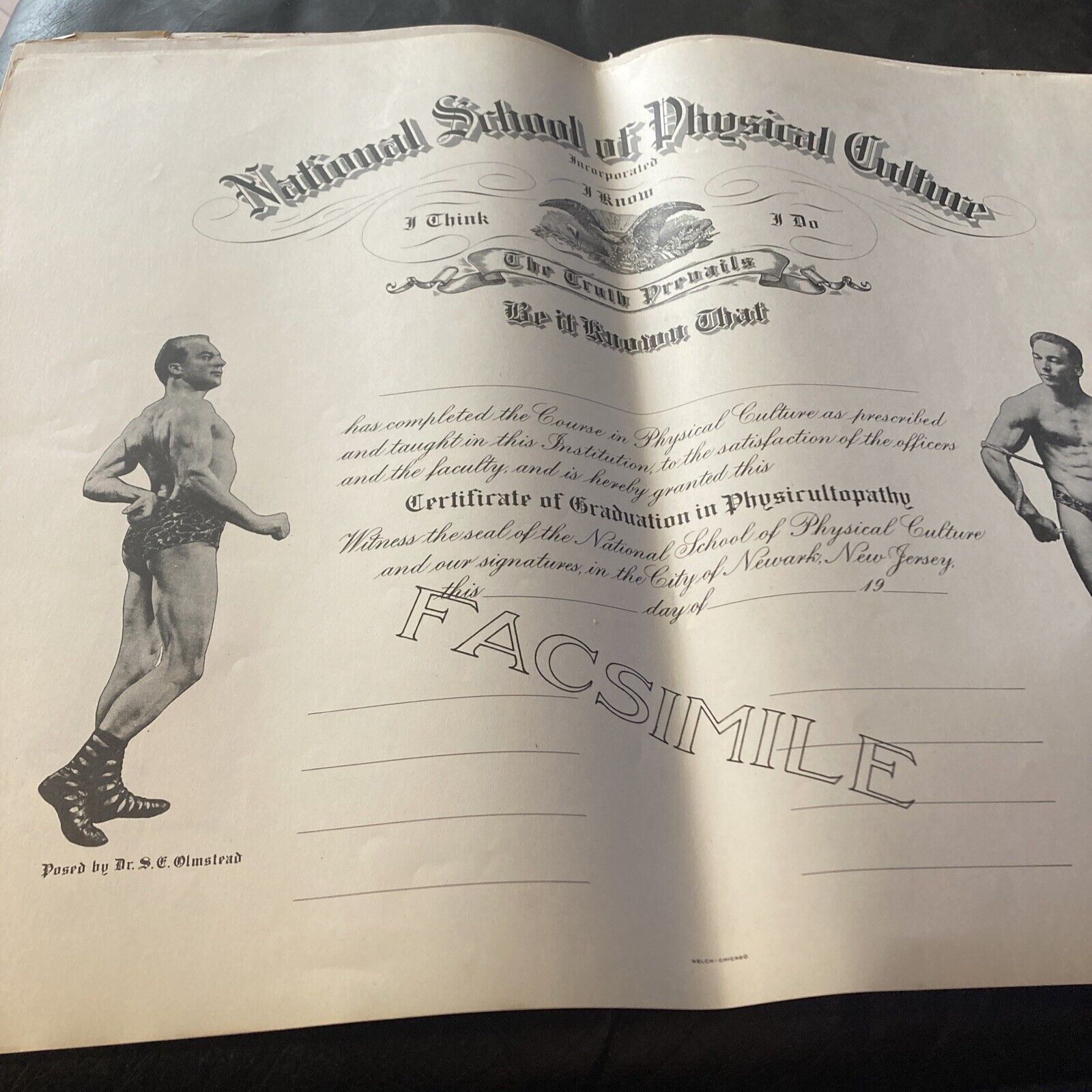 Vintage Rare Physical Culture Certificate Bodybuilding Weightlifting 23” X 17”