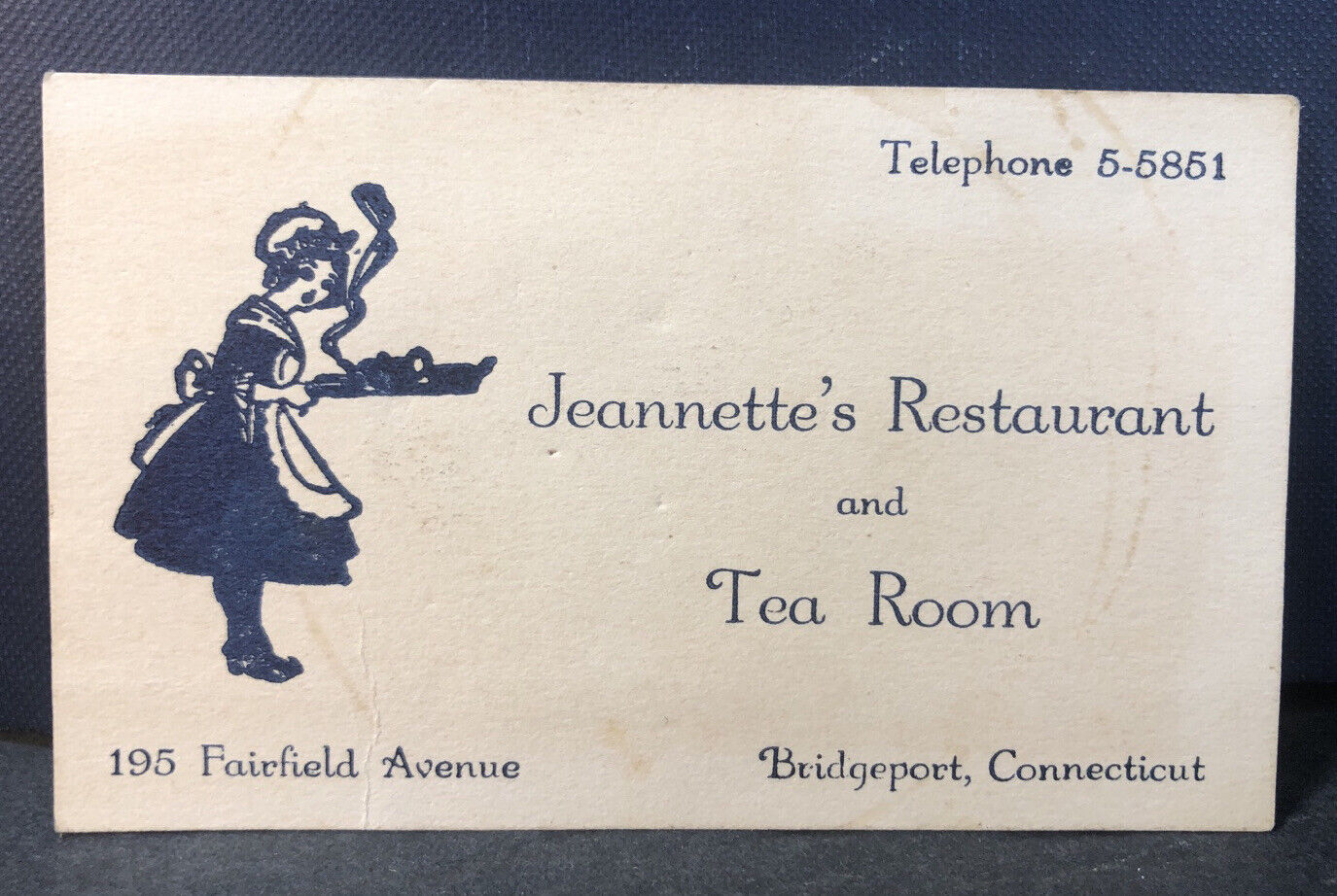 Jeanettes Restaurant Tea Room Bridgeport CT Fairfield Co Business Card Vtg