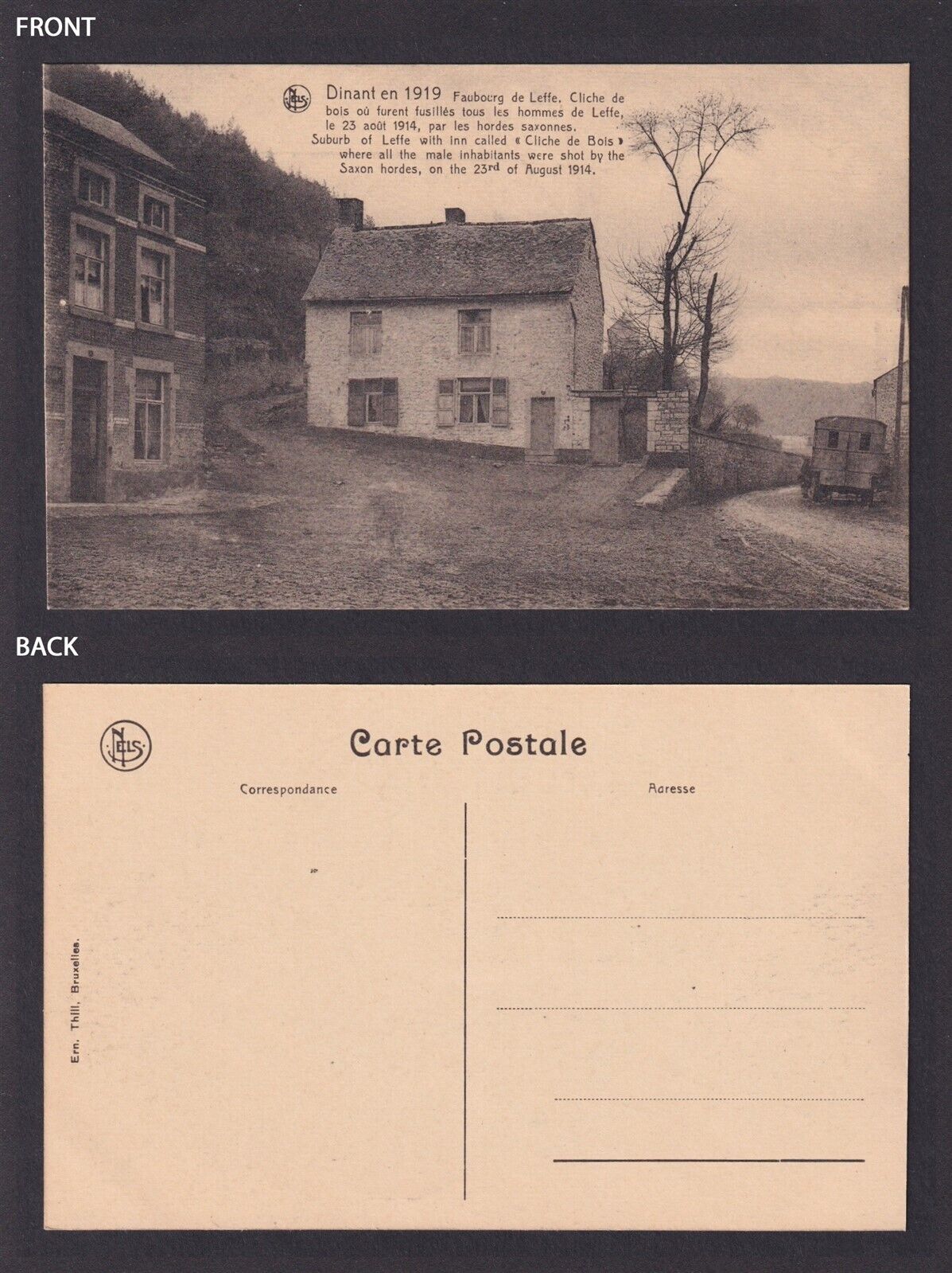 BELGIUM, Postcard, Dinant, Suburb of Leffe with Inn Called Cliché de Bois, WWI