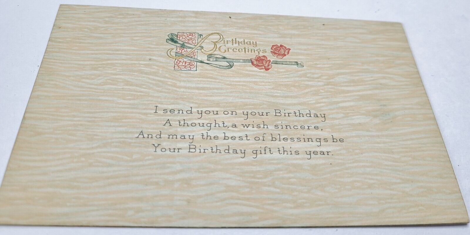 Antique Birthday Greetings Postcard Dated 1918 Lithograph Roses Unmailed