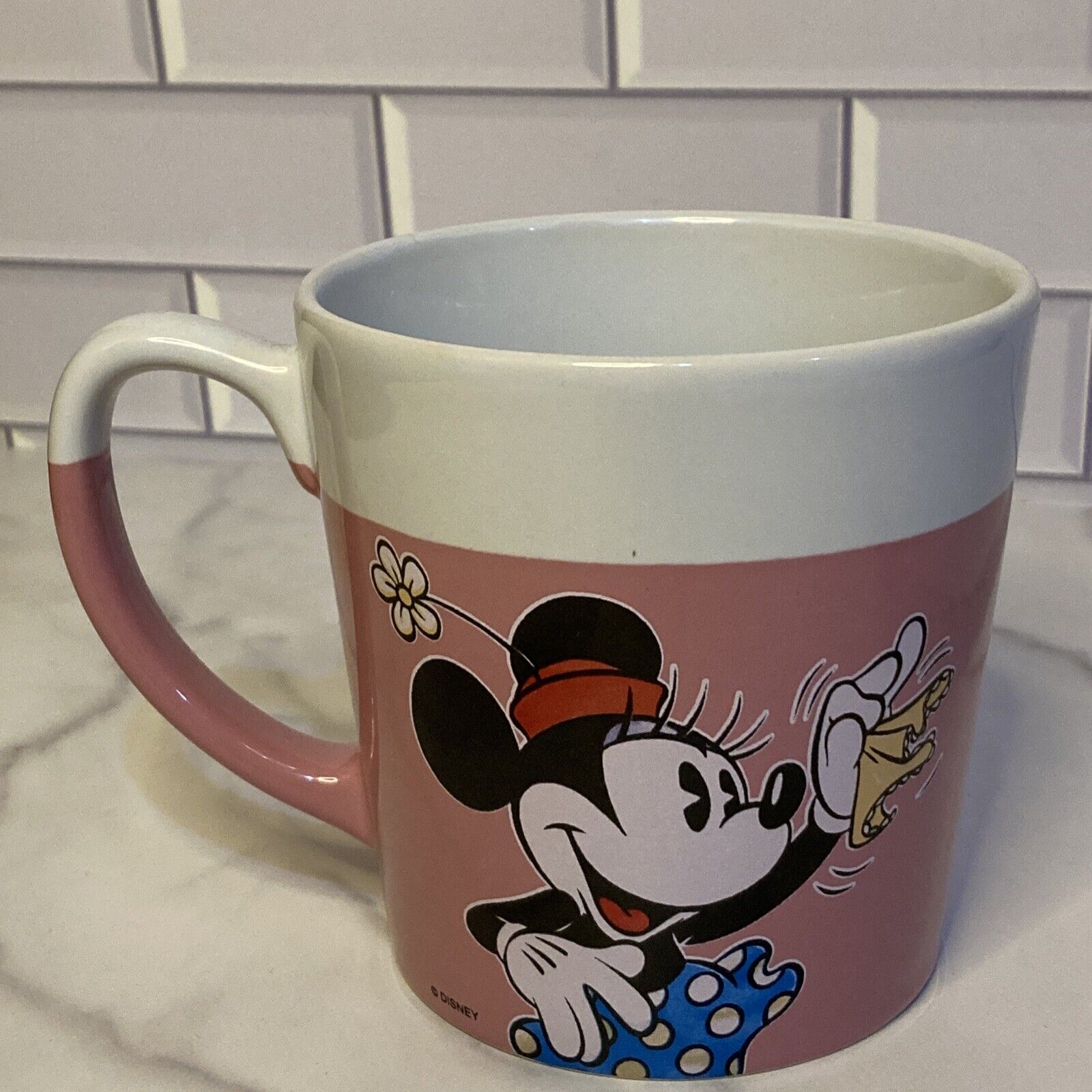 Disney Store Minnie Mouse Waving Mug Cup Pink & White Extra Large