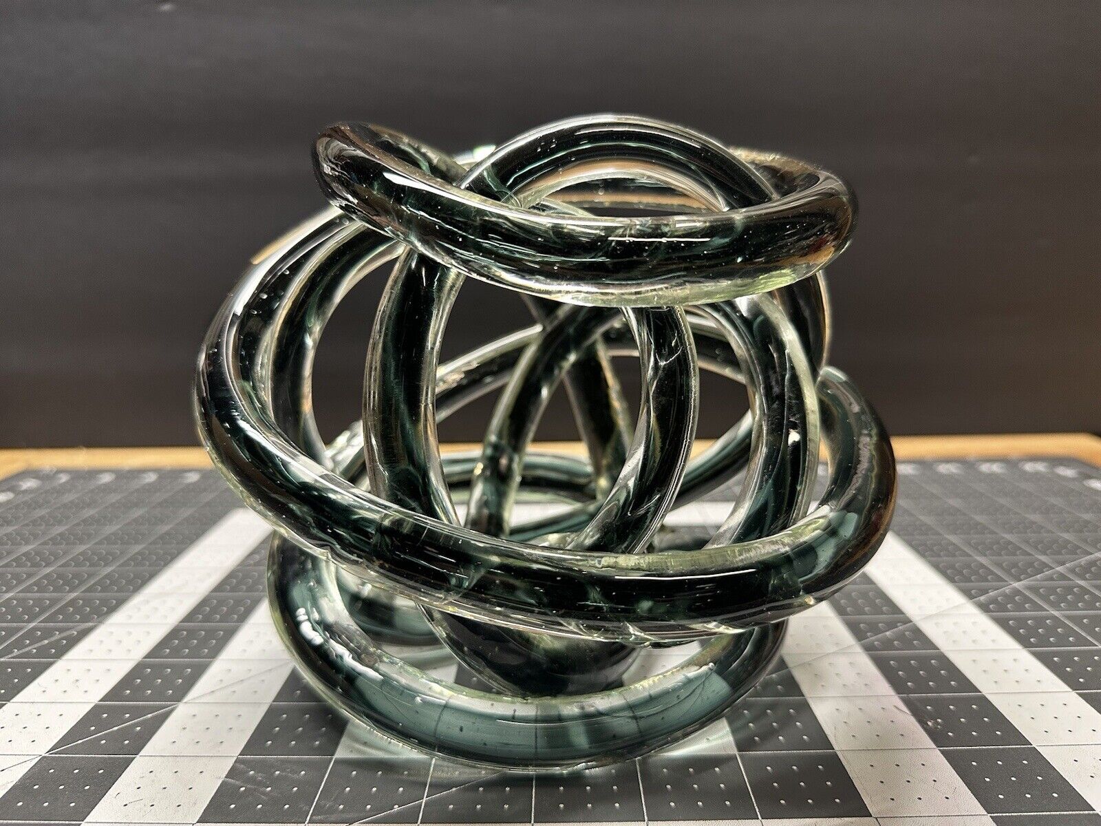 20th Century Murano Somerso Gray Transparent Glass Knot Abstract Art Sculpture