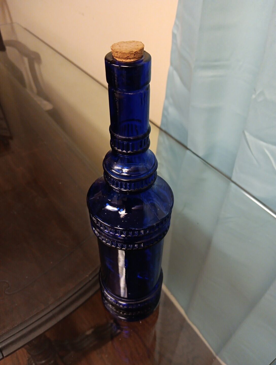 Cobalt Blue Embossed Glass Bottle 13
