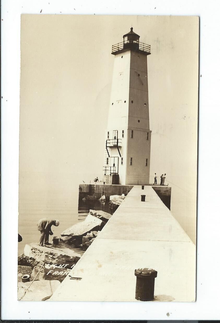 Real Photo Postcard Post Card Frankfort Michigan Mich Mi Light House Lighthouse