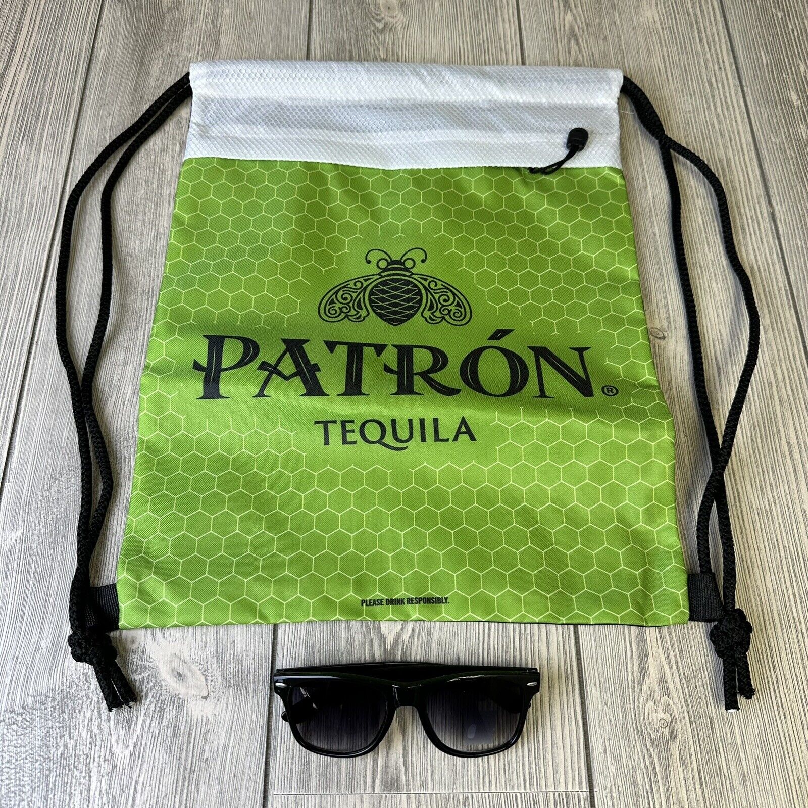 Patron Tequila:  sunglasses, Drawstring Backpack New Lot Of 2