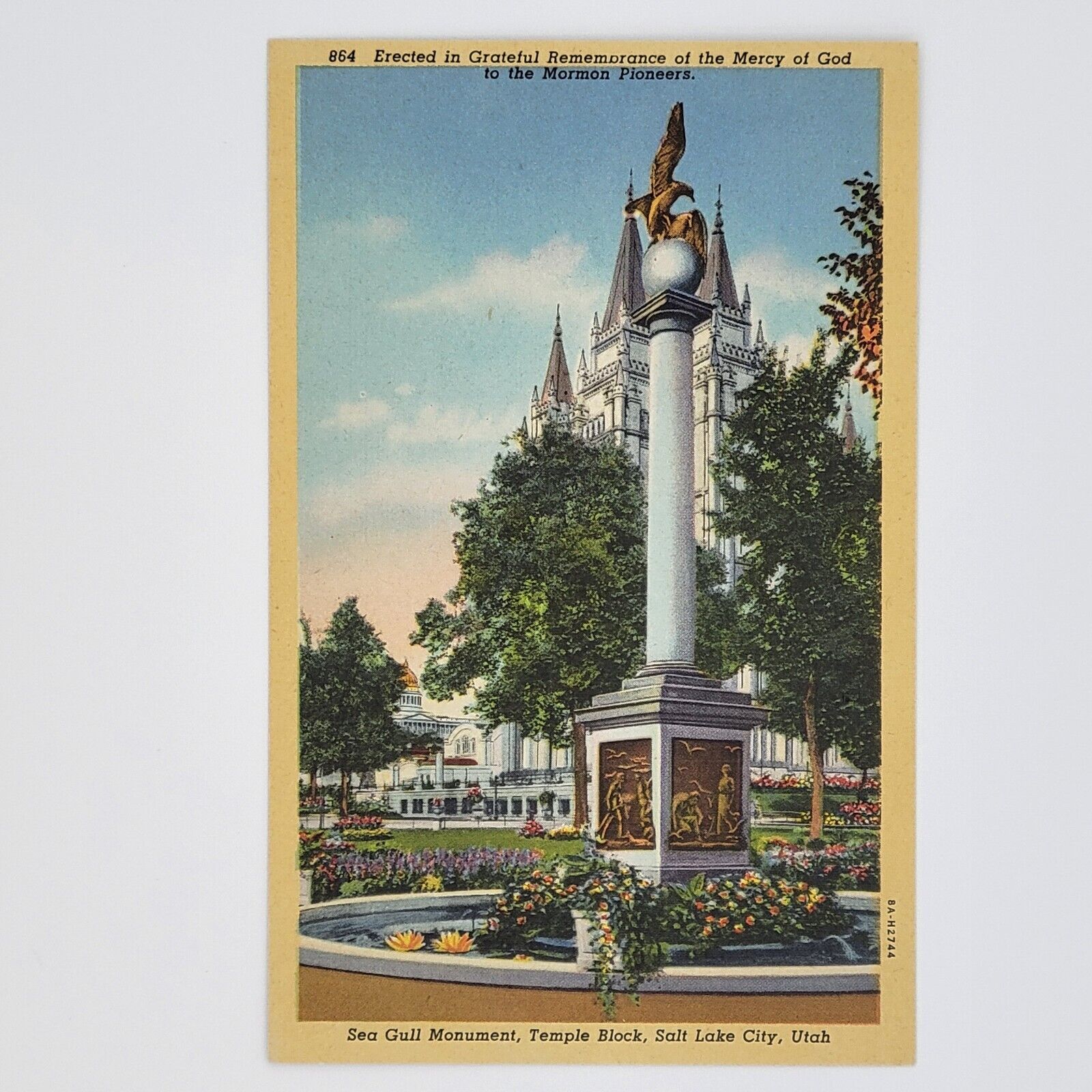Vintage Sea Gull Monument, Salt Lake City Utah UT,  Postcard 8A-H2744