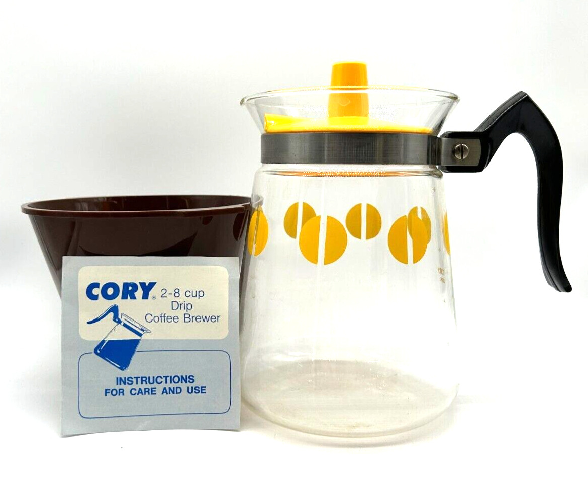 VINTAGE Cory 2-8 Cup Drip Coffee Brewer 1960's - 1970's Clear, Yellow, Brown