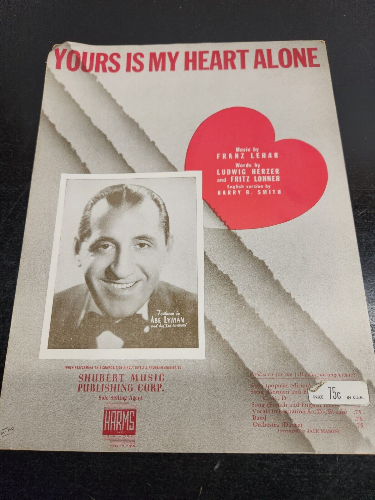 Yours Is My Heart Alone Sheet Music by Franz Lehar- Shubert Music Publishing