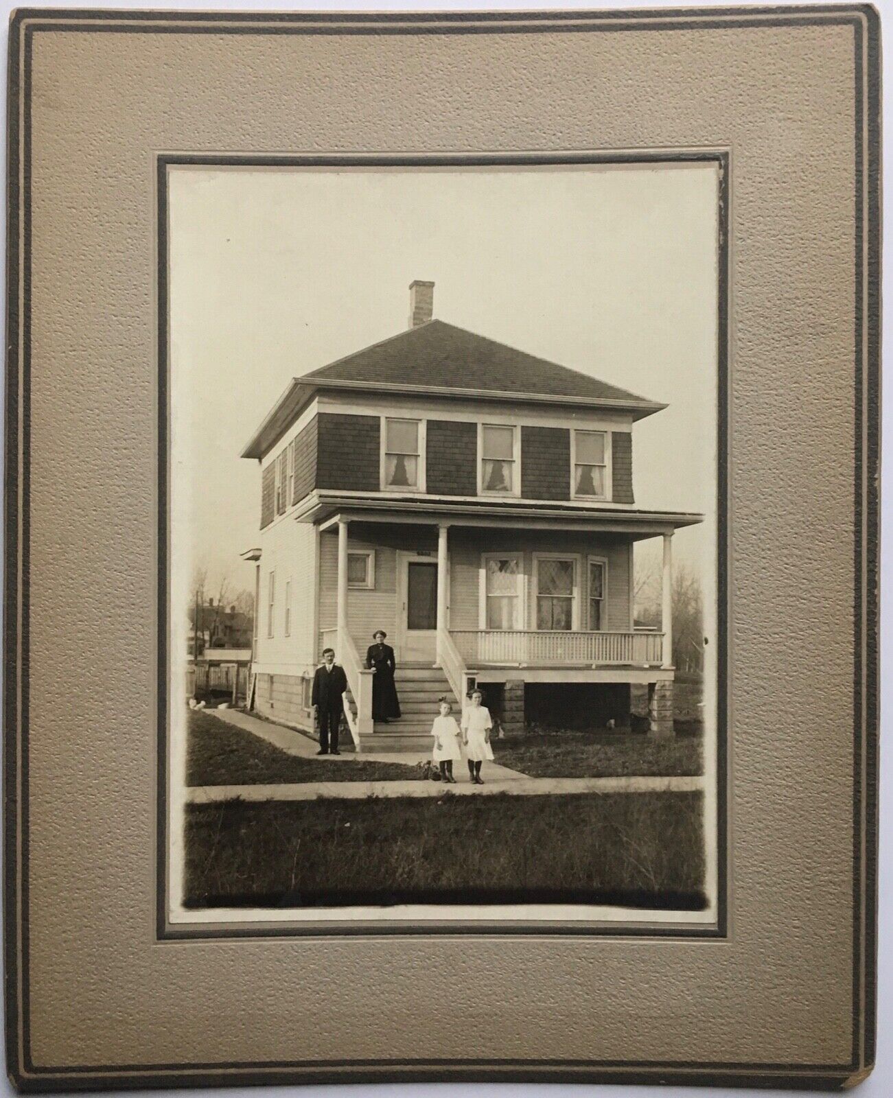 Antique c1910s Original Cabinet Photograph Family New Home House Architecture