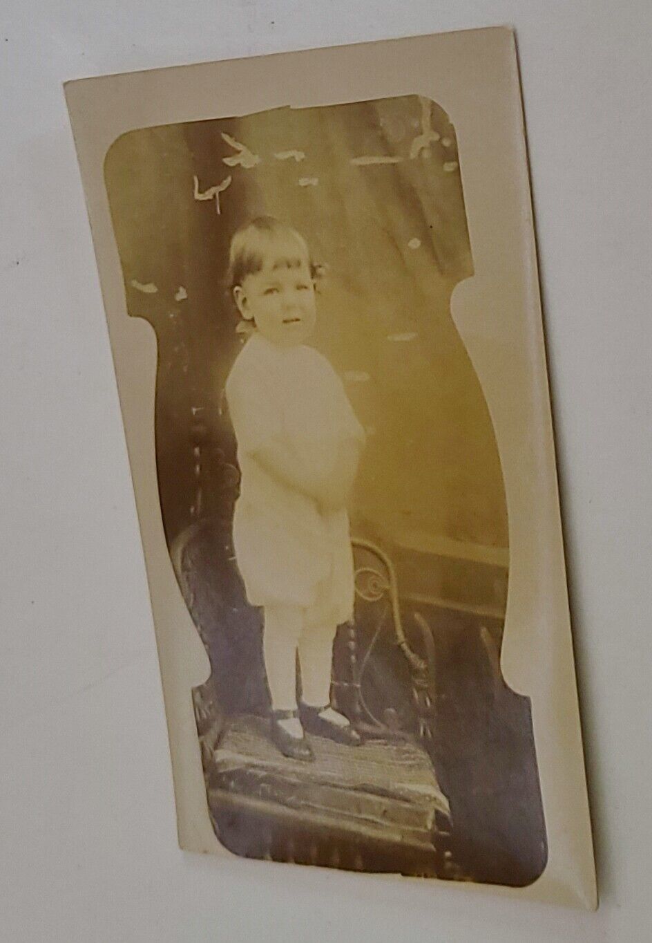 Vintage Real Photo Postcard Toddler Standing on Chair Unmailed