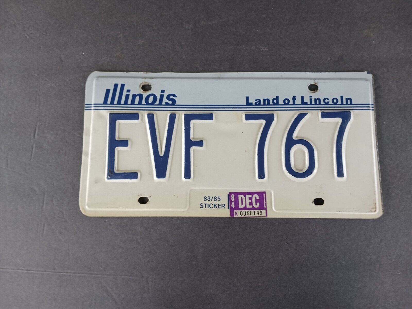 1984 Illinois IL License Plate EVF 767