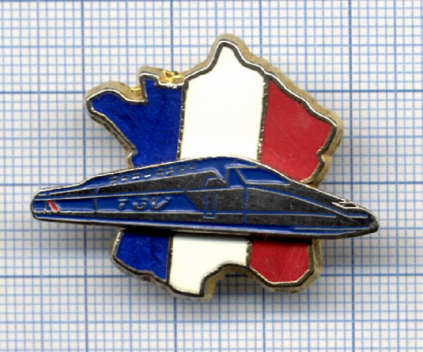 Pin's Double Mold Train SNCF TGV Atlantic s/ MAP OF FRANCE BLUE WHITE RED