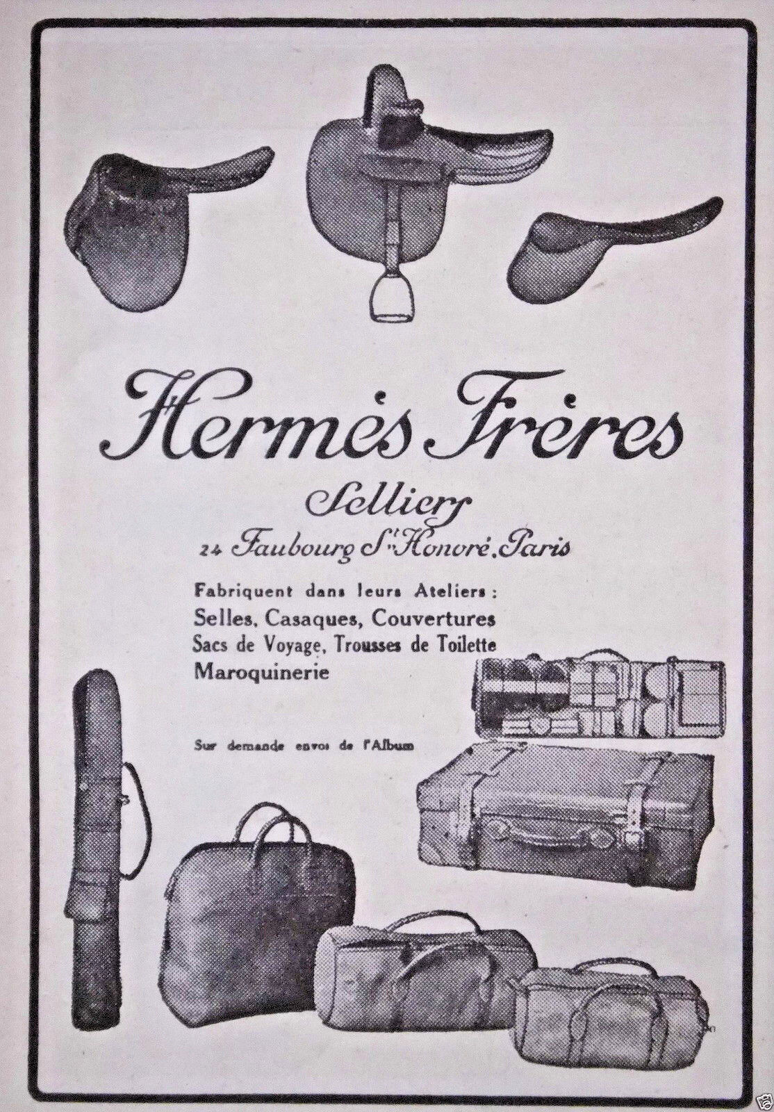 1924 ADVERTISEMENT HERMES BROTHERS SELLIER SADDLES COATS LEATHER COVERS