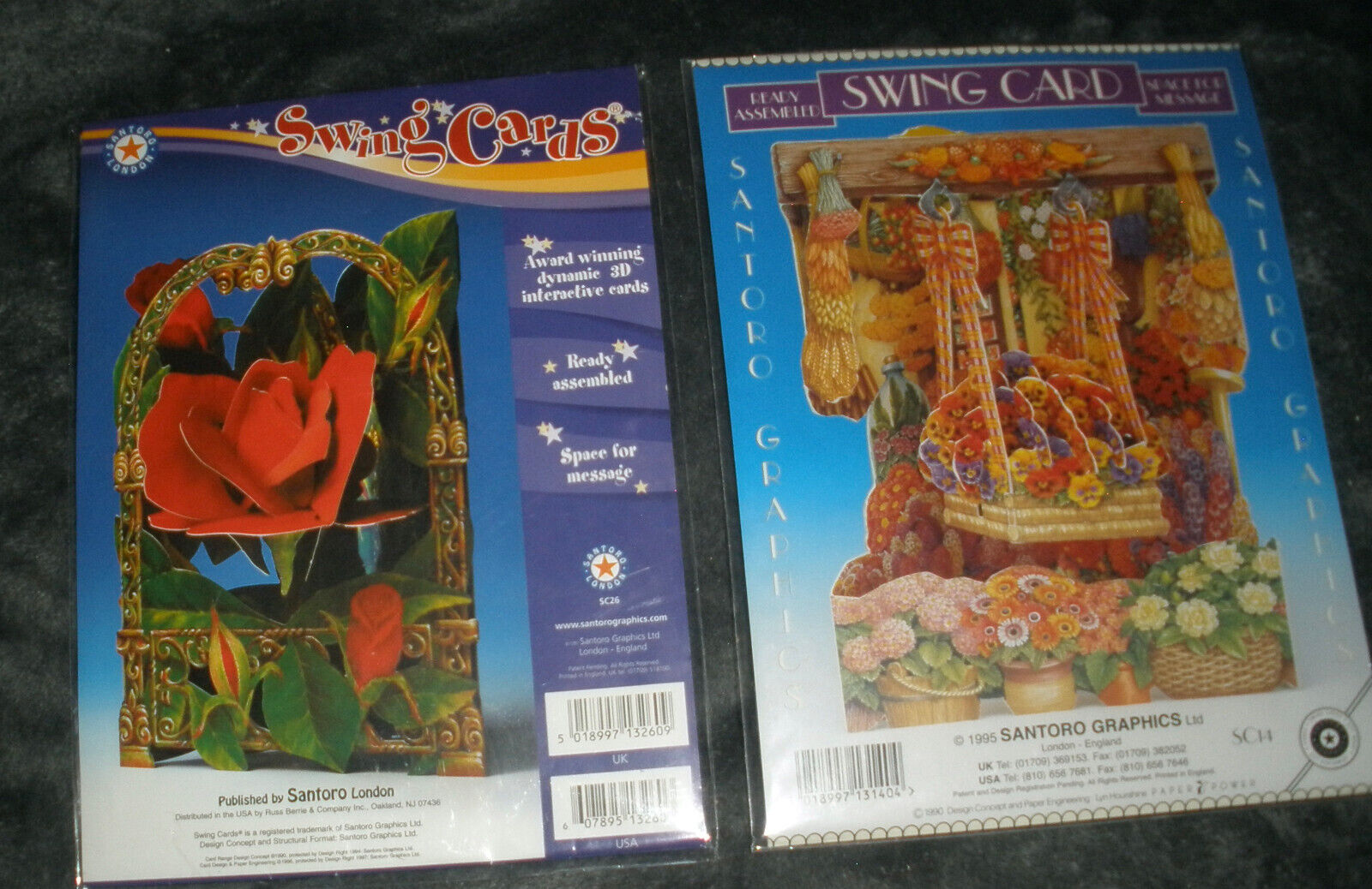 Lot 2 Vintage New Santoro Swing Cards Red Rose Flower Garden SC14