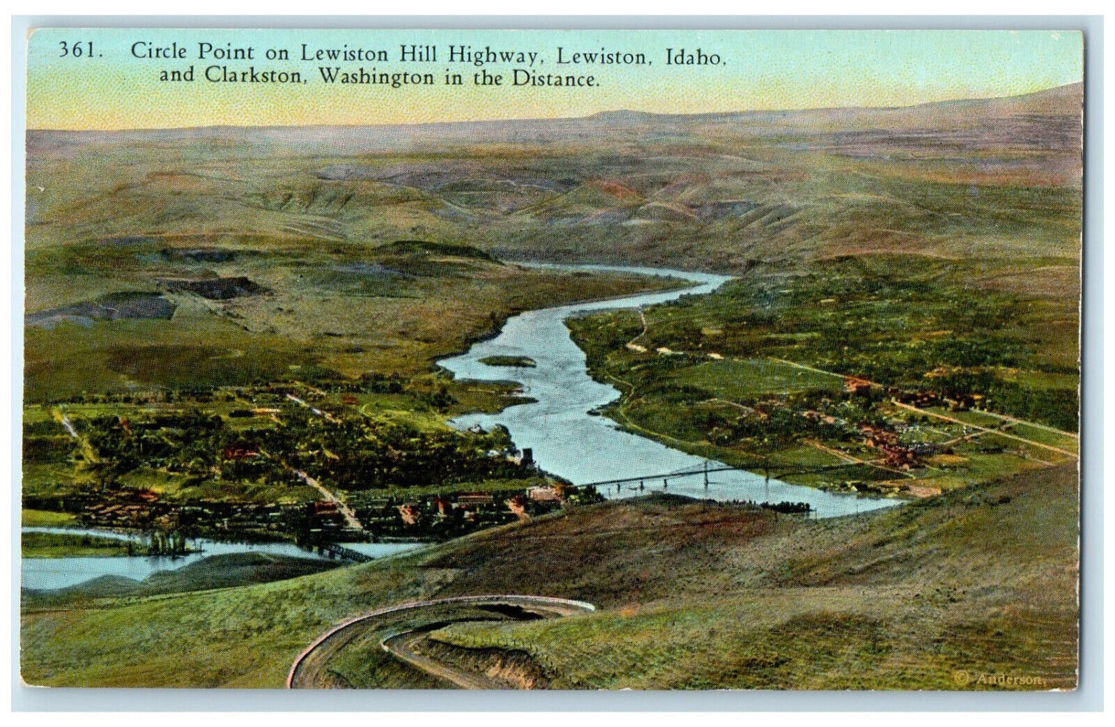 c1950\'s Circle Point on Lewiston Hill Highway Lewiston Idaho ID Postcard