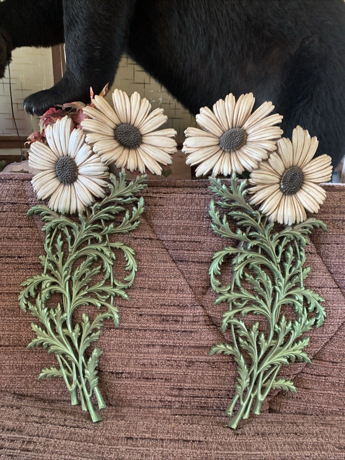 Large Burwood  Sunflowers Daisies Vintage Wall Hanging Pair 1970’s