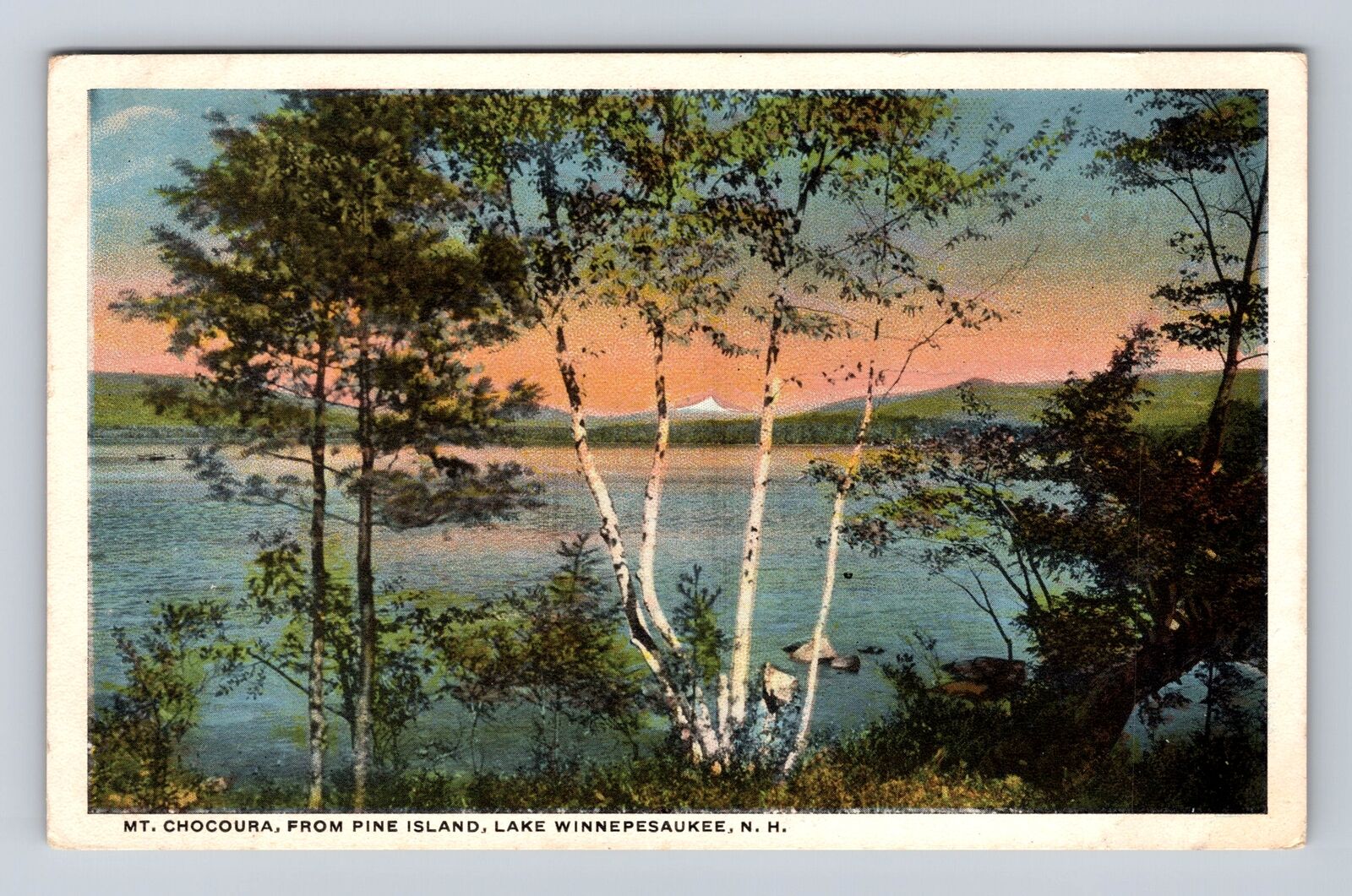 Pine Island NH-New Hampshire, Lake Winnepesaukee, Mt Chocoura, Vintage Postcard