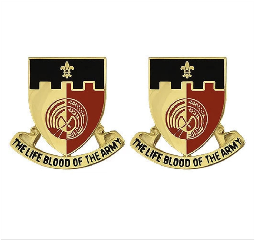 GENUINE U.S. ARMY CREST: 64TH SUPPORT BATTALION - THE LIFE BLOOD OF THE ARMY