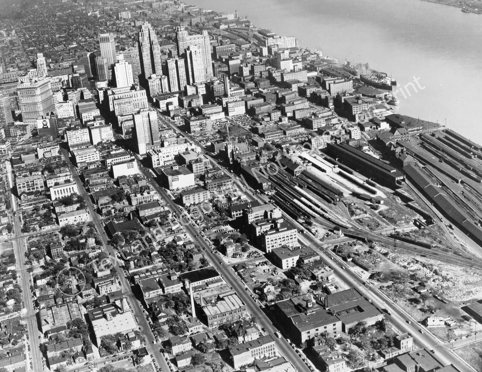 1946 Aerial View of Downtown Detroit, Michigan Vintage Old Photo Reprint