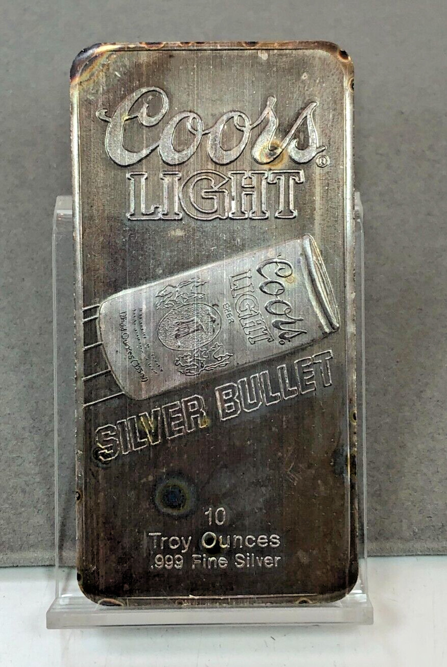 Vintage 10 oz Sunshine Mining ~ Coors Light Silver Bullet ~ 10oz 999 Silver Bar