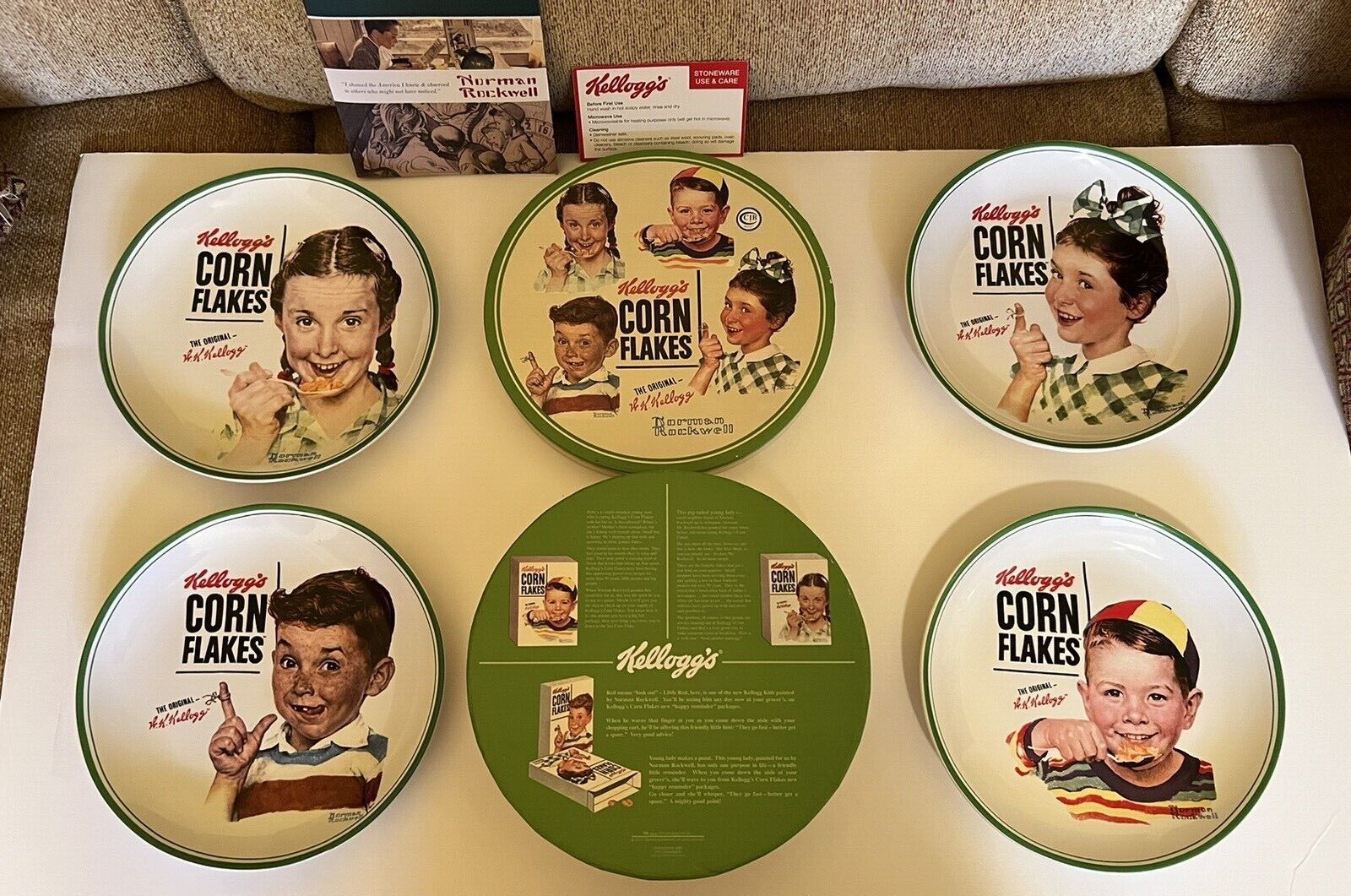Vintage KELLOGG’S CORN FLAKES COLLECTOR PLATES FROM NORMAN ROCKWELL Great shape