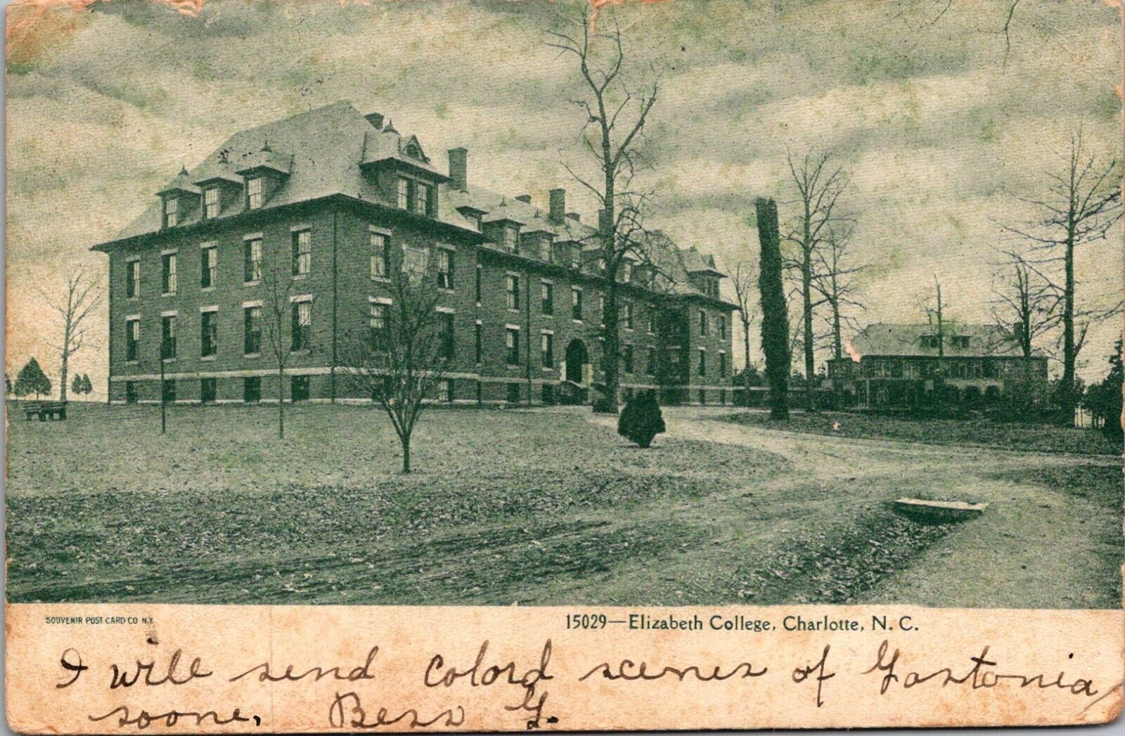 Charlotte North Carolina Postcard Elizabeth College Gastonia Postmark 1907 SP