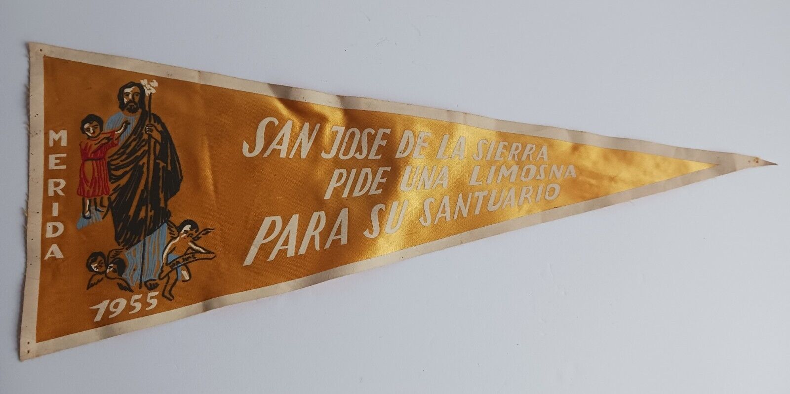 1955 Religious San Jose Silk Pennant Ask for Arms For your Sanctuary 16X9