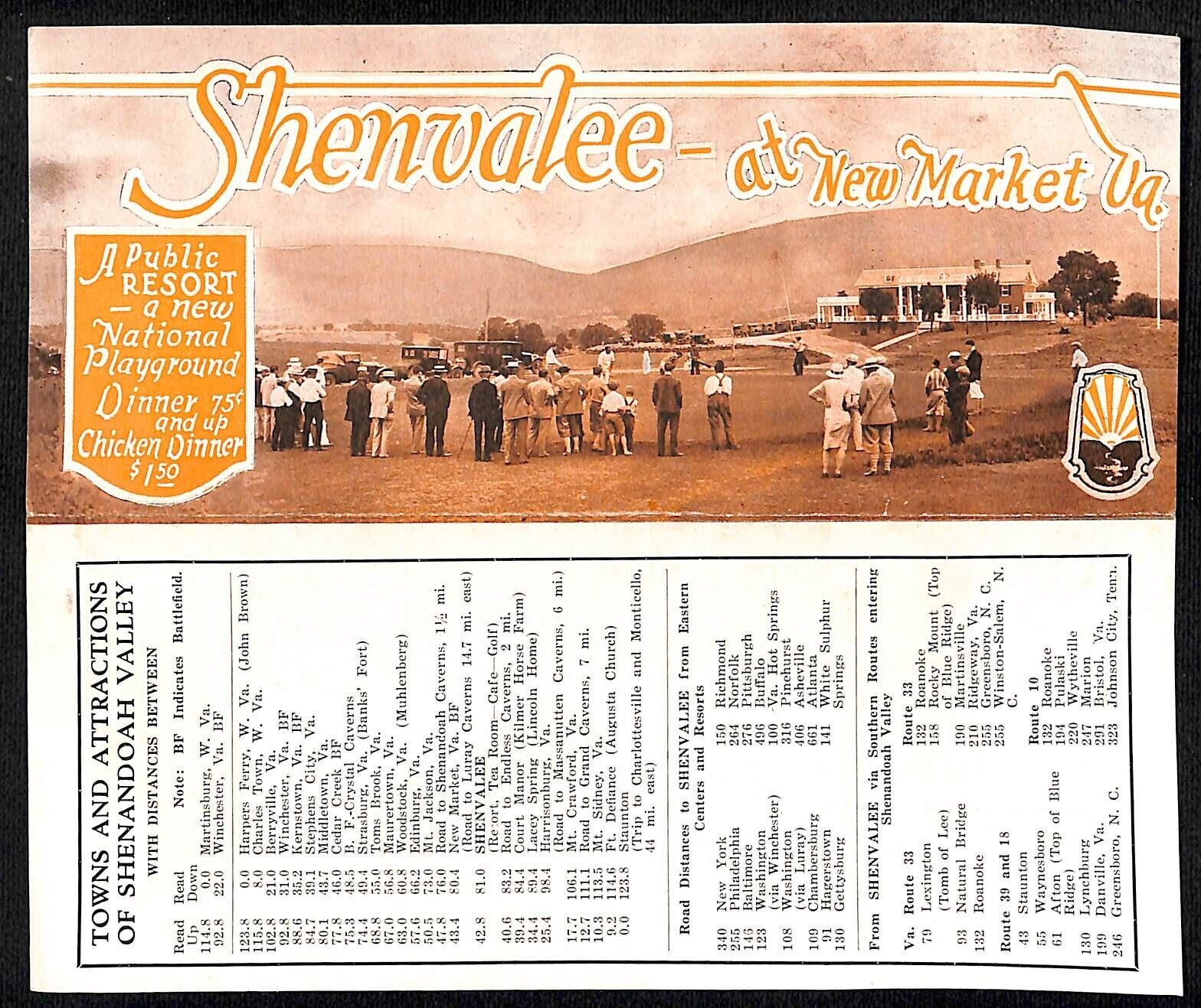 Shenvalee at New Market, VA c1920\'s Brochure w/ Rates & Distance Scarce VGC