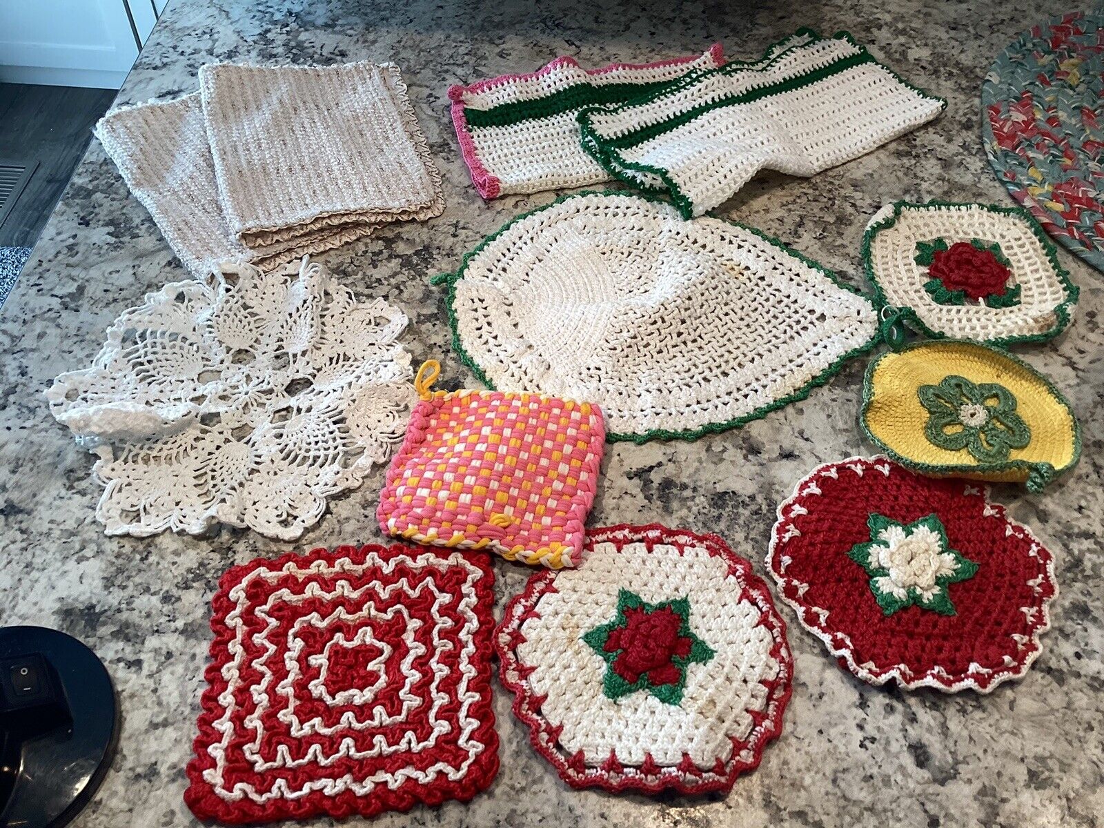 Lot 12 Vintage Hand Crochet Potholders Hot Pads Trivets Doily Multicolor Kitschy