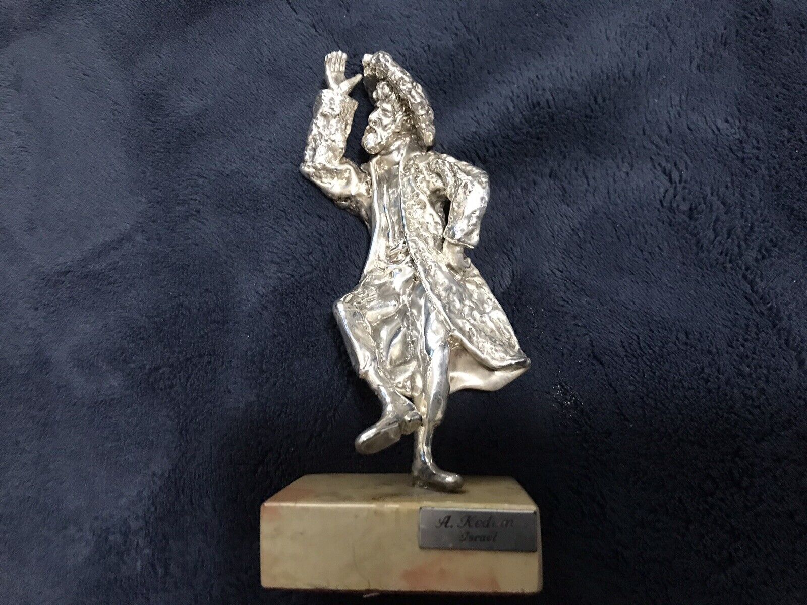 STERLING SILVER ,6” Tall Dancing Man Statuette On Marble Base .