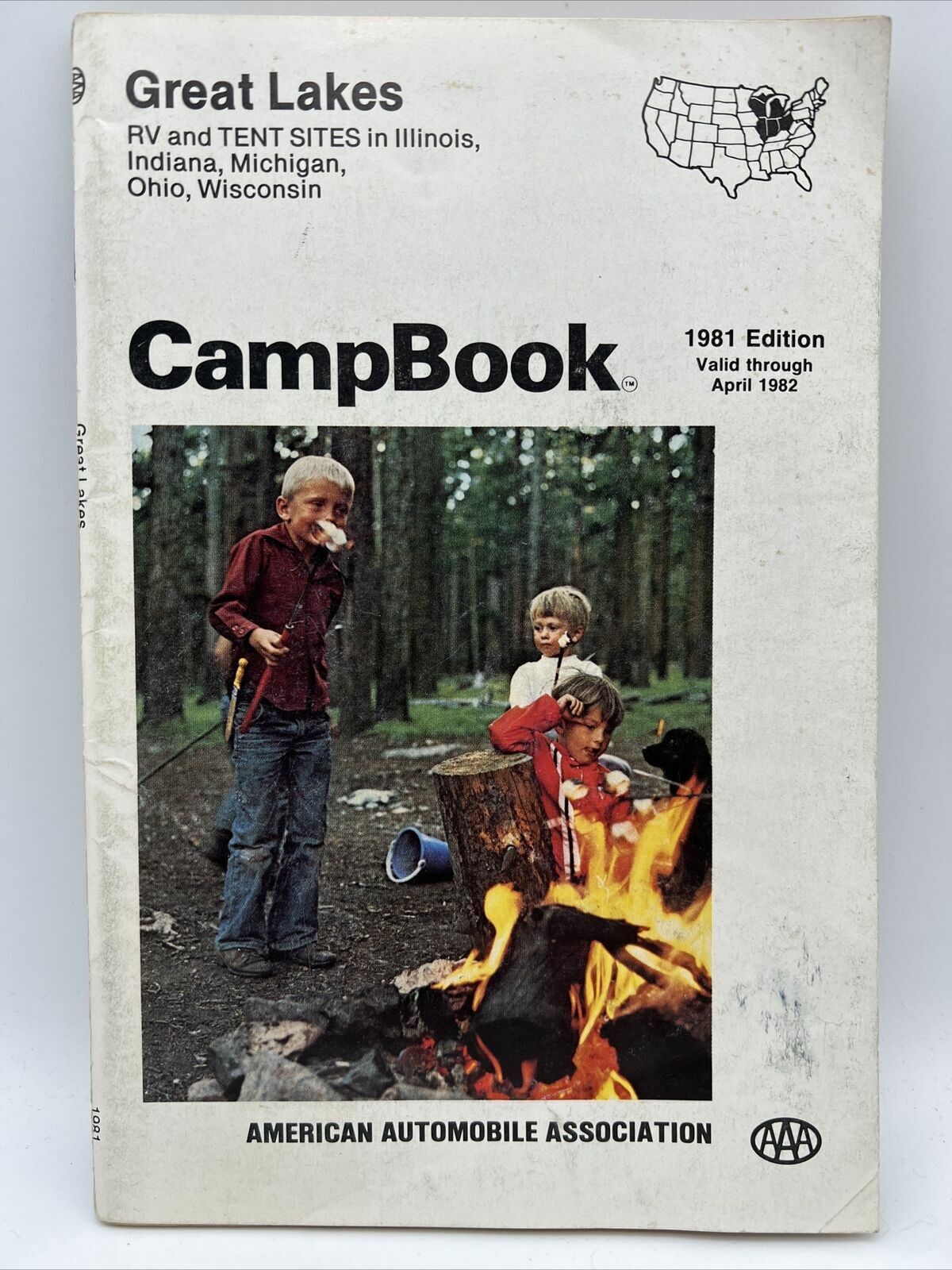 1981 AAA CAMPBOOK GREAT LAKES RV & Tent Sites in IL IN MI OH WI Travel Guide Map