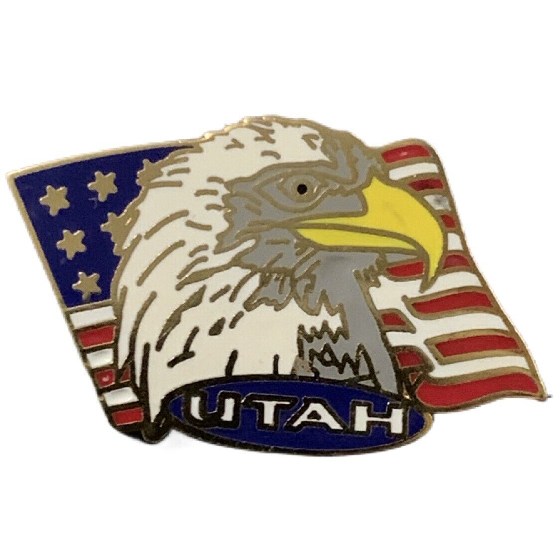 Vintage Utah Bald Eagle American Flag Travel Souvenir Pin
